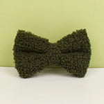 Olive teddy bowtie for dog collar, plush textured fabric