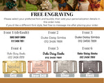 Personalization and engraving options card for dog collar set, font and metal color choices