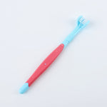 Pet toothbrush with red handle and light blue soft bristles