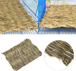Corner view of woven straw pet mat on wire tray