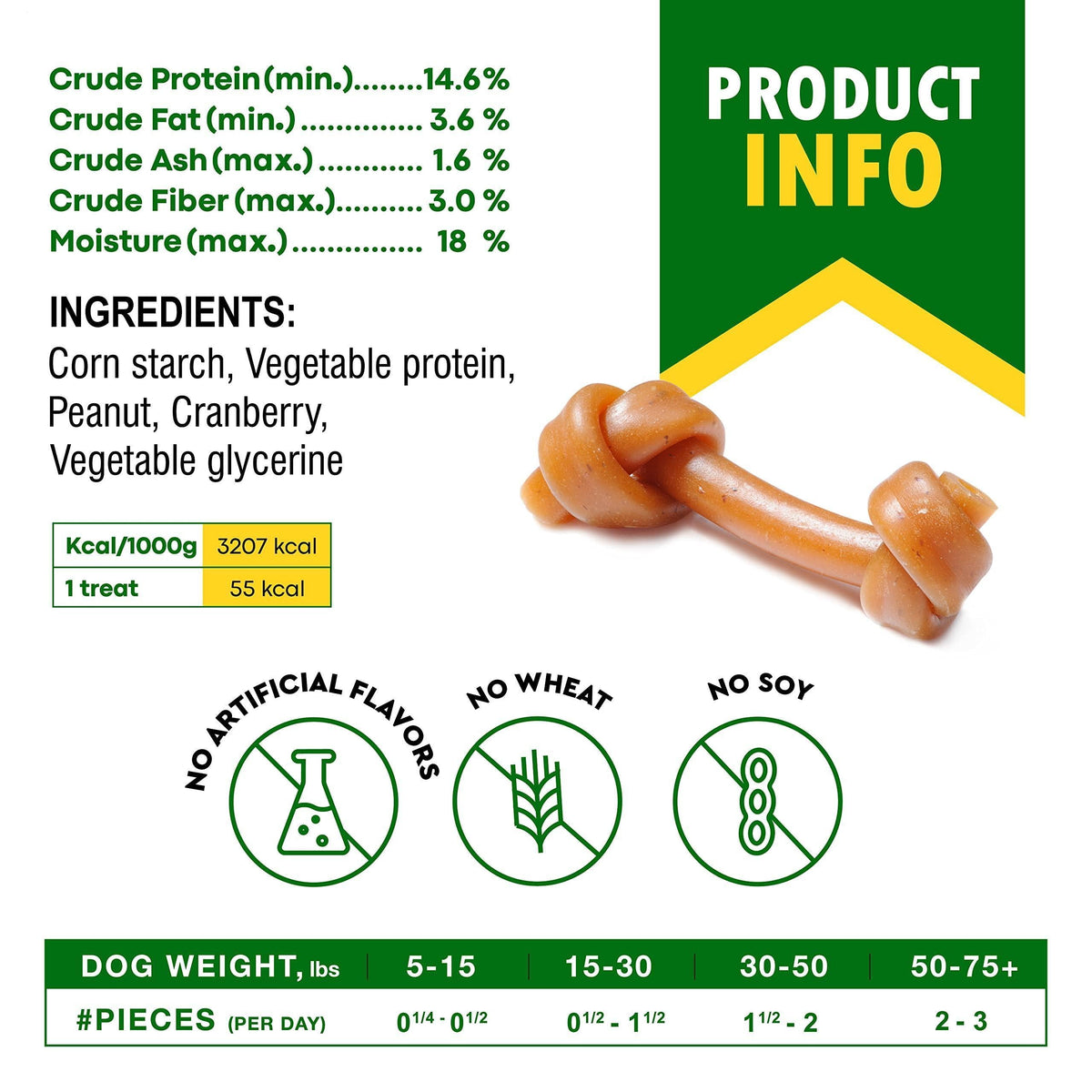 Product info label with bone-shaped dog treats and ingredient list