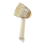 Pet bath brush with cream round bristle head and short handle