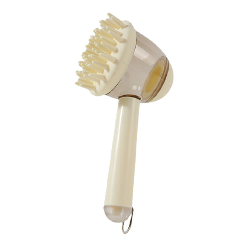 Pet bath brush with cream round bristle head and short handle