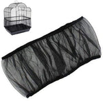 Bird cage seed catcher cover made of black mesh fabric with elastic edge