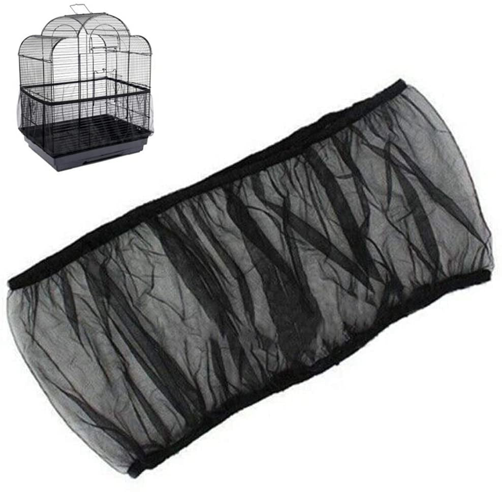 Bird cage seed catcher cover made of black mesh fabric with elastic edge