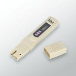 Water quality testing pen meter with light beige body and open probe end