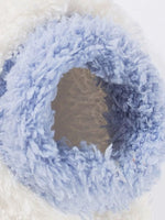 Light-blue fuzzy pet sweater lining with stitched round opening at the back