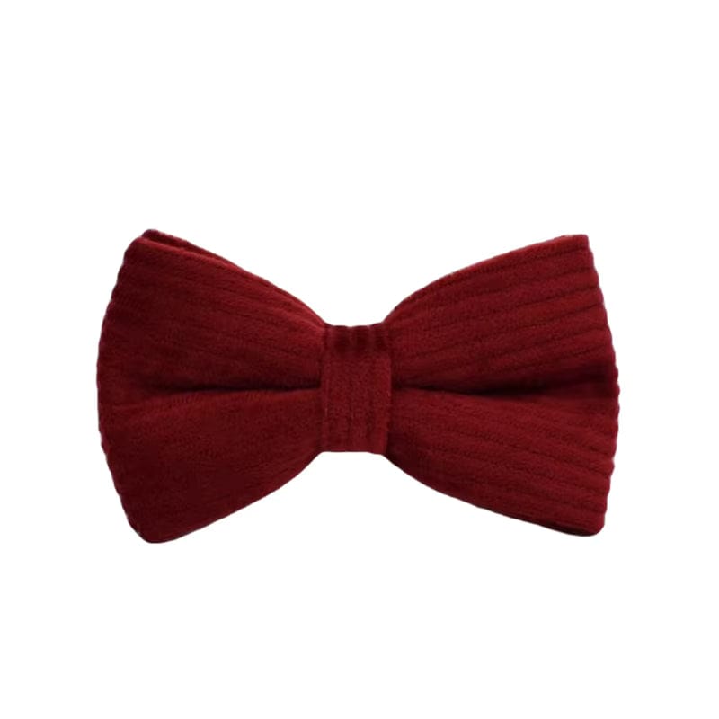 Dark red corduroy bow tie accessory with center knot