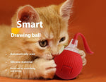 Red interactive drawing-style cat ball with clear nozzle and ridged silicone body