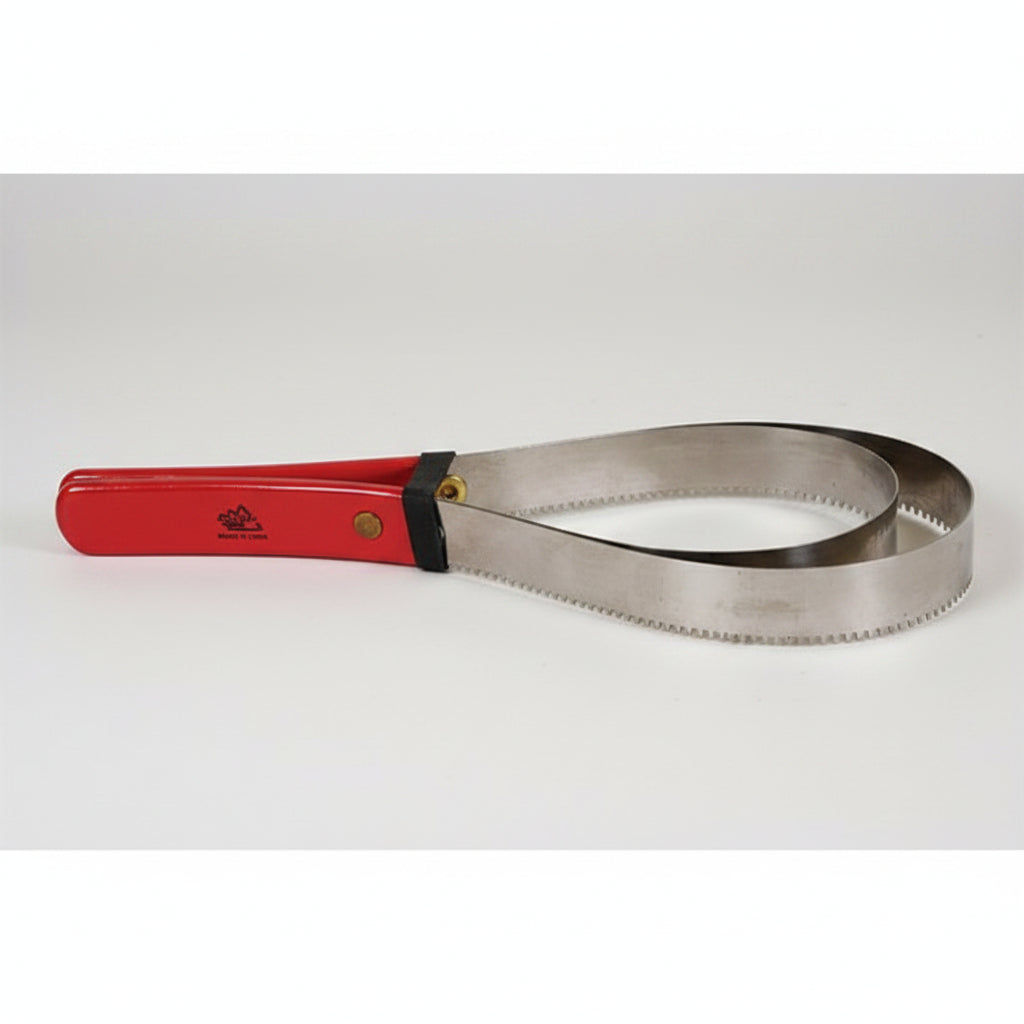 Horse grooming blade shedder, red handle with curved stainless steel shedding blade