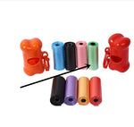 Pet waste bag set with orange and red holders and mixed-color bag rolls