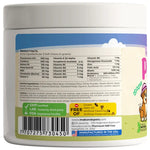 Dog prenatal vitamin soft chew bottle with ingredient facts panel, white and blue