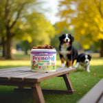 Dog Prenatal Vitamins jar with purple label showing 120 soft chews