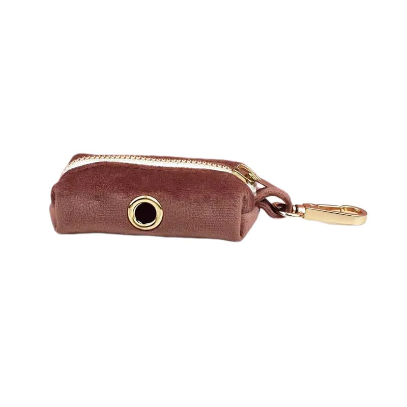 Dusty pink velvet pouch with metal clip and zipper closure