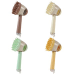 3-in-1 pet bath brush attachments set with brown, cream, green, and yellow heads