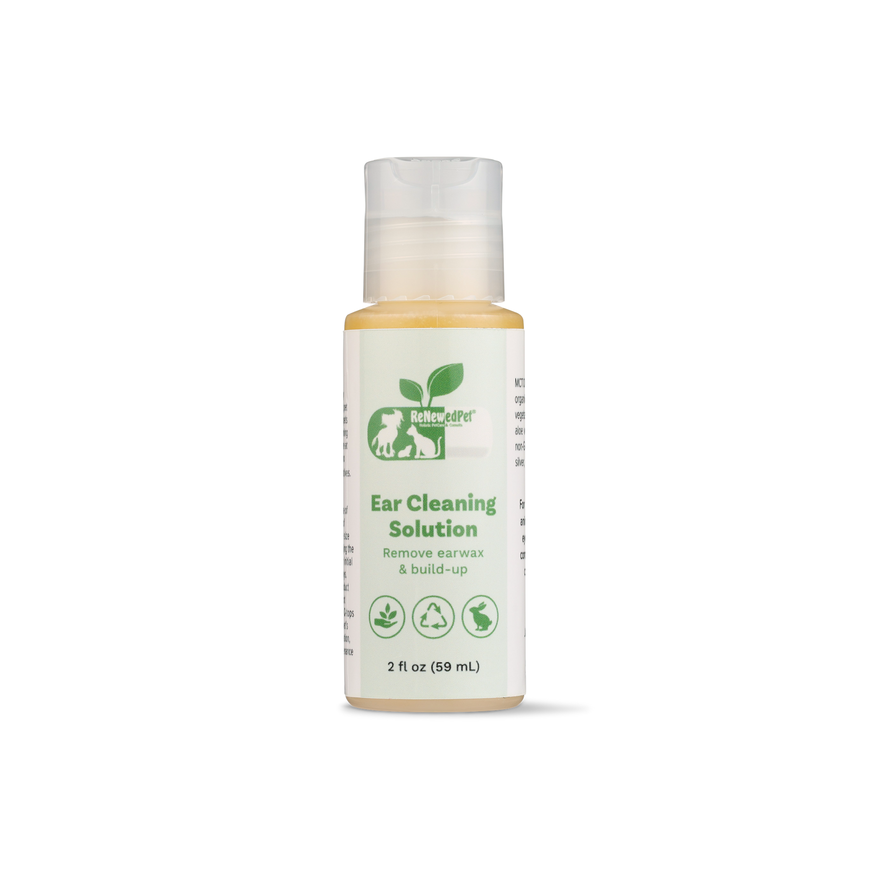 Pet ear cleaning solution bottle, 2 fl oz (59 mL), flip-top cap