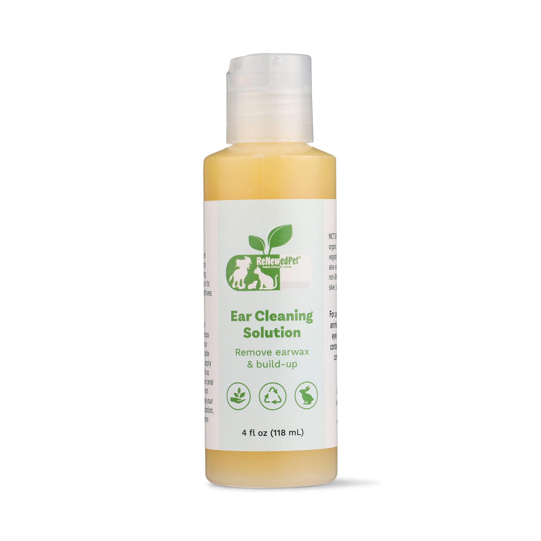 Pet ear cleaning solution bottle, 4 fl oz (118 mL), flip-top cap