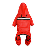 Reflective raincoat for dogs, red with black reflective stripe and front pockets