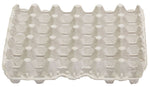 White egg carton flat with molded wells for holding eggs