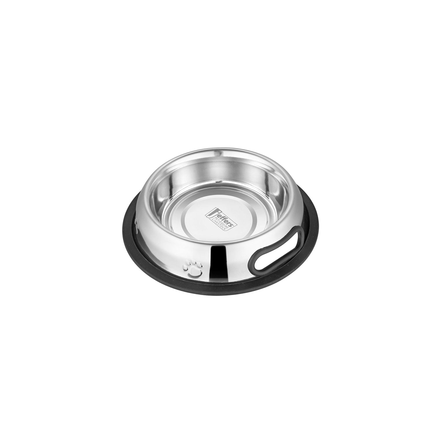 Stainless steel pet bowl with inner rim and Jeffers logo on base