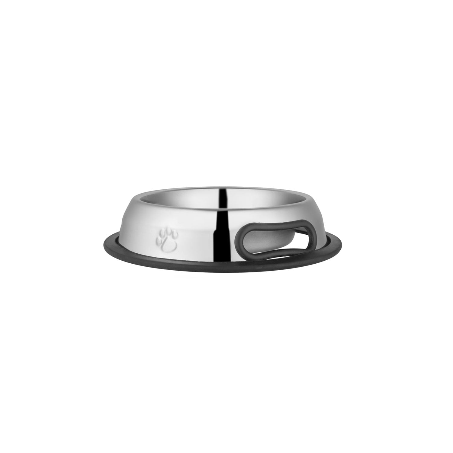 Stainless steel pet bowl with rubber non-slip base and side handle