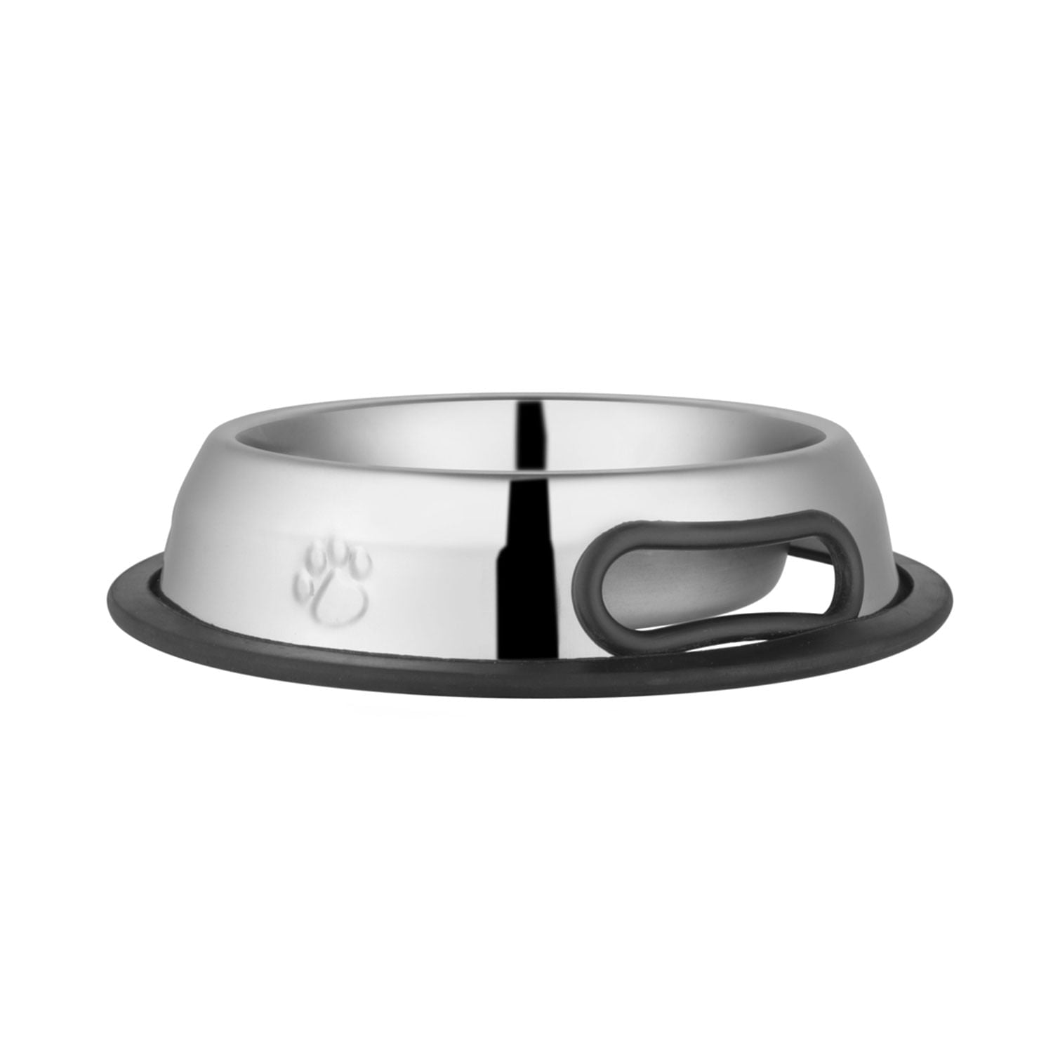 Stainless steel pet bowl with rubber base and side carrying handle