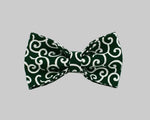 Emerald swirl dog bow tie, dark green with white swirl pattern