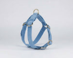Blue velvet harness with front rings and adjustable straps