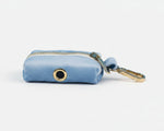 Light blue velvet poop bag pouch with gold keyring clip