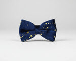 Dark blue velvet bow tie with gold star embroidery