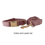 Light purple velvet dog collar and matching leash set with gold hardware