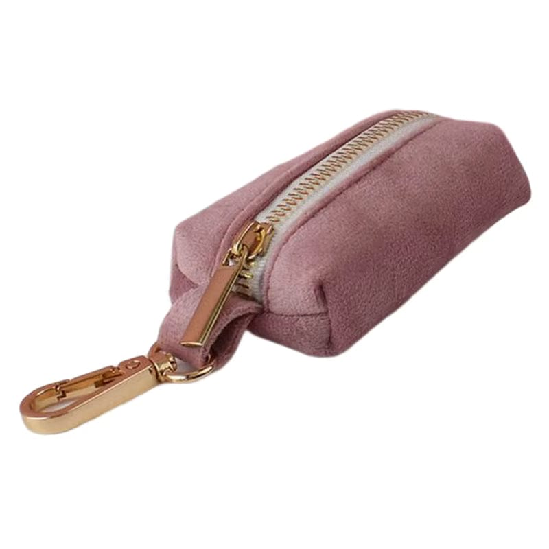 Light purple velvet poop bag holder with zipper and gold clip