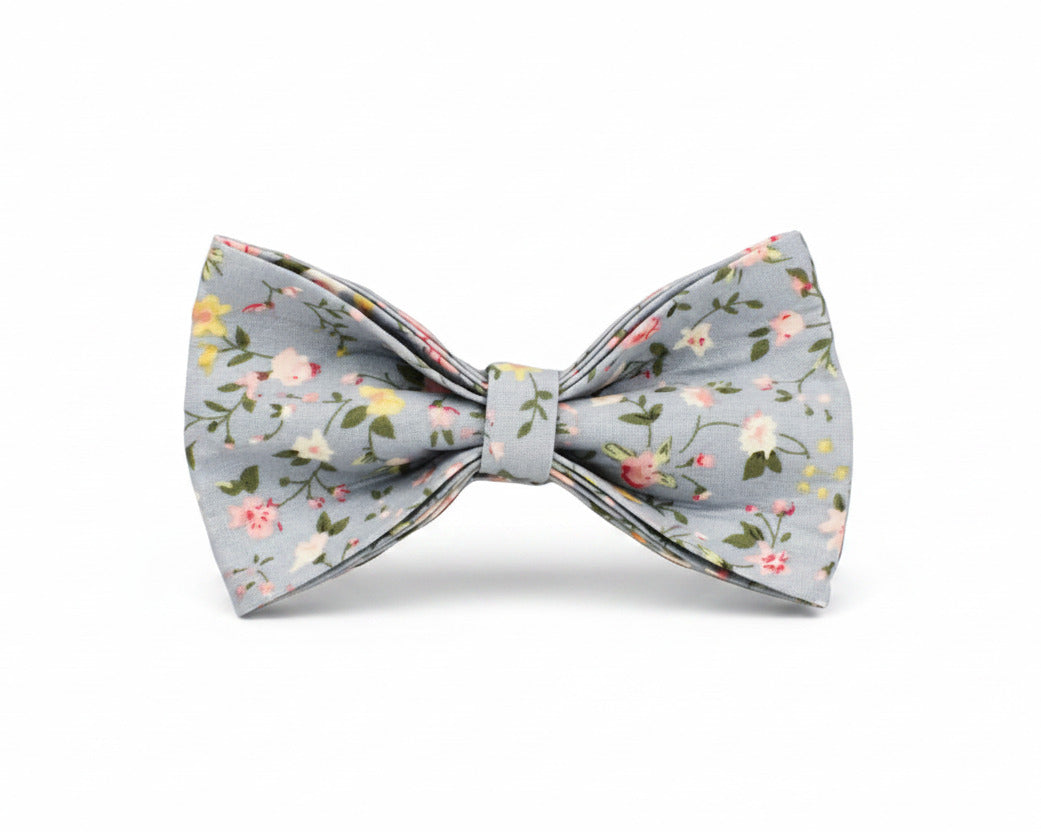 Dusty Blue Floral bow tie accessory, adjustable band with bowknot