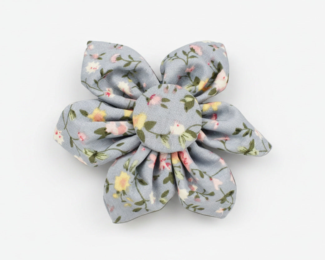 Dusty Blue Floral flower bow accessory with layered petals and center knot