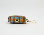 Plaid poop bag holder pouch with metal clip and round eyelet