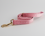 Pink velvet dog leash with gold clasp and double-layer stitching