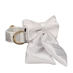 White satin bowtie collar with gold buckle and long tails