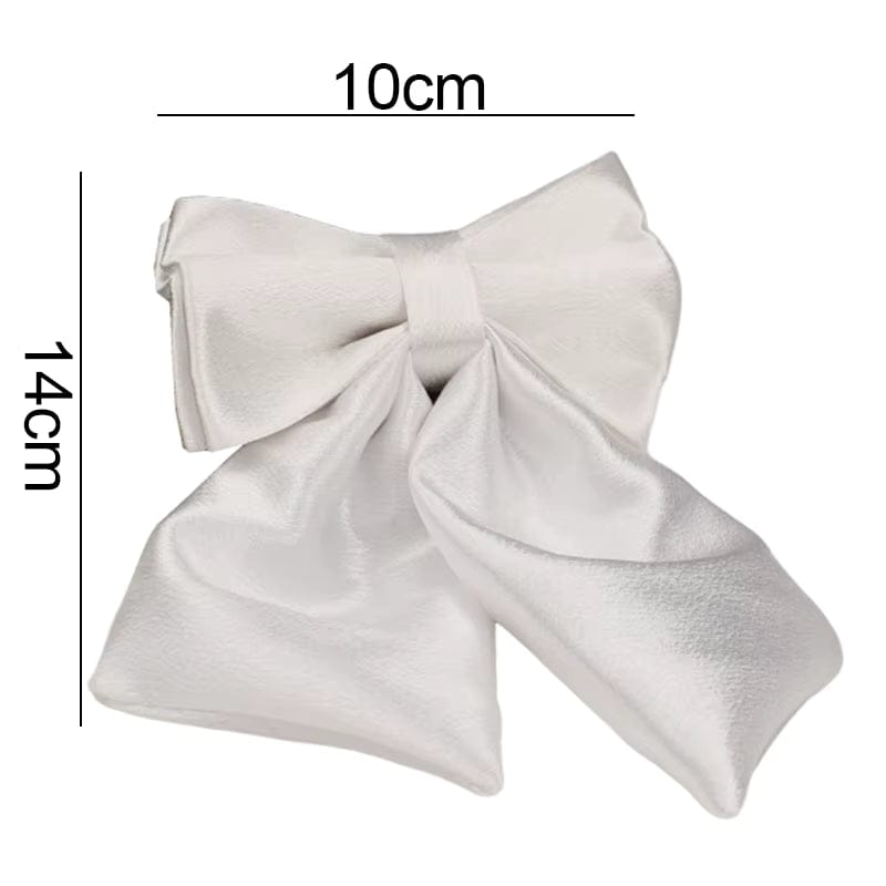 White satin pet bow tie with layered fold design and center knot