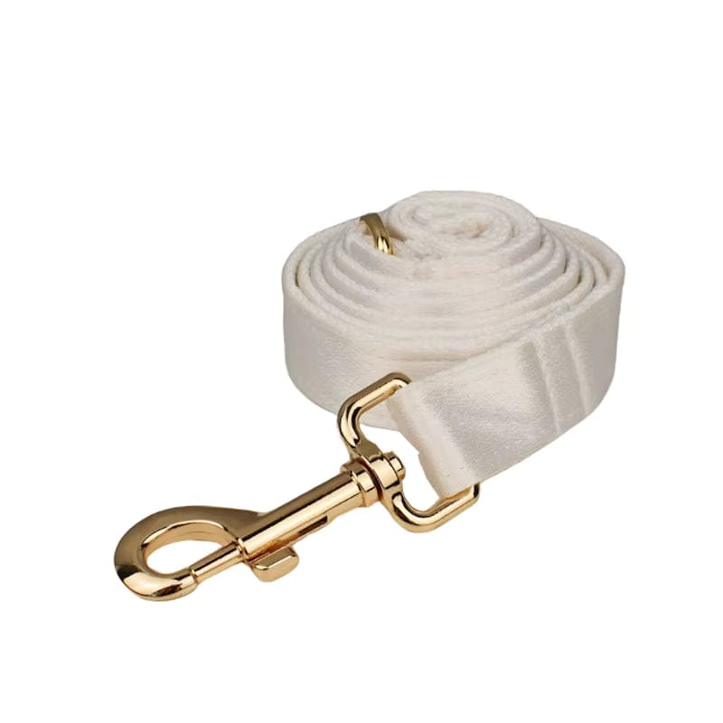 White satin leash with gold swivel clasp and folded strap