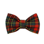 Red tartan fabric bow tie with center knot