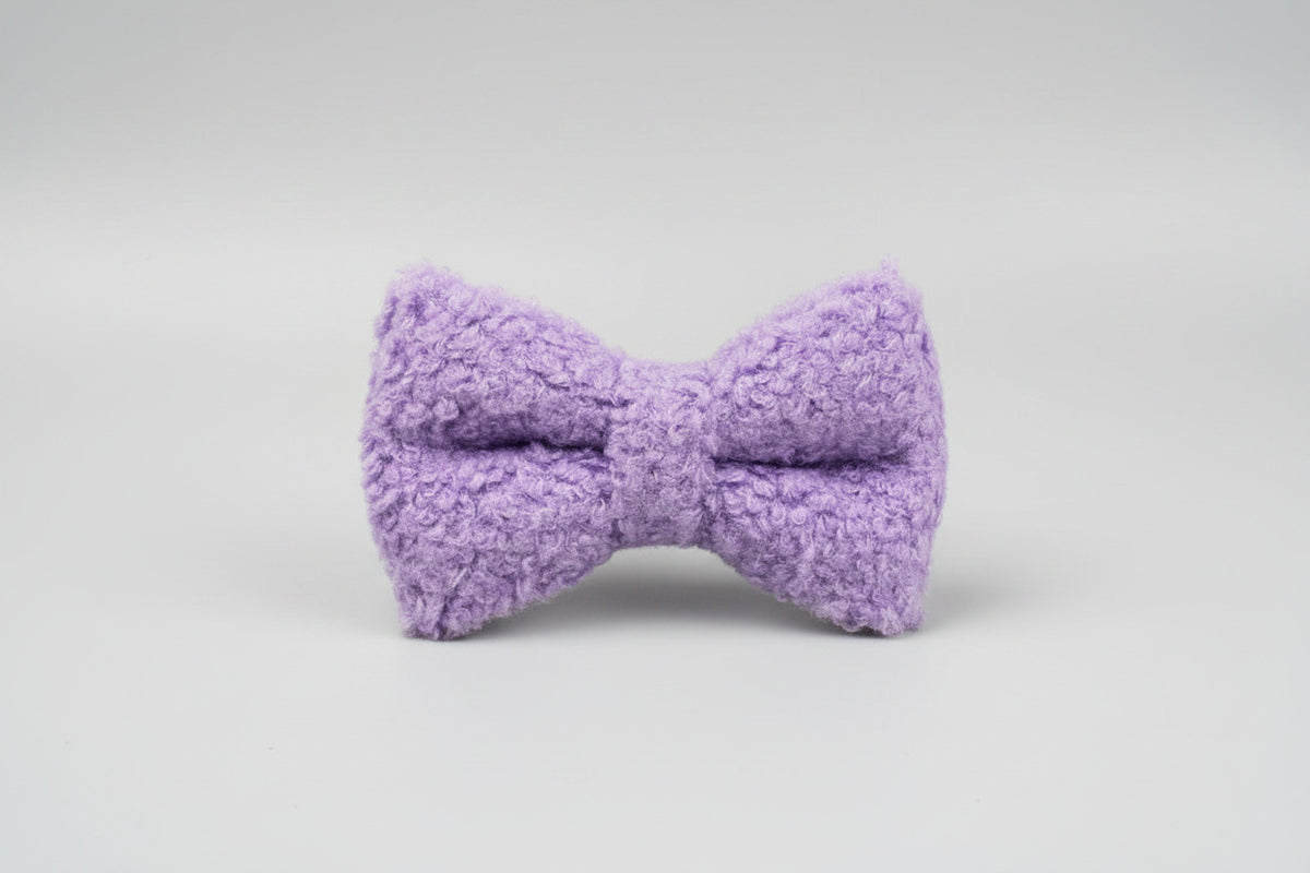 Purple teddy bow tie with plush texture