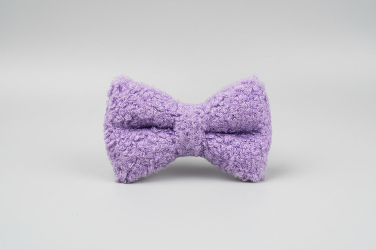 Purple teddy bow tie with plush texture