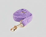 Purple teddy leash with gold metal swivel clasp and attachment rings