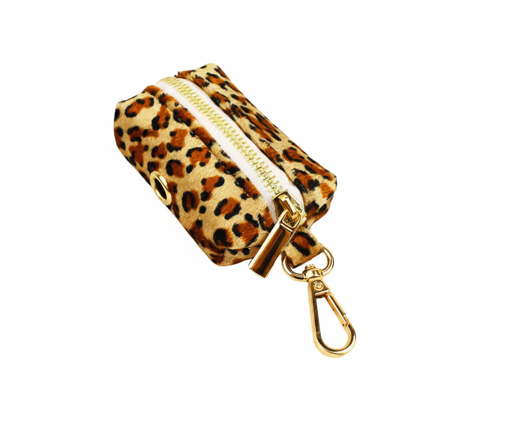 Velvet Leopard Leine mit Karabinerhaken und goldenen Ringen, braunes Leopardenmuster