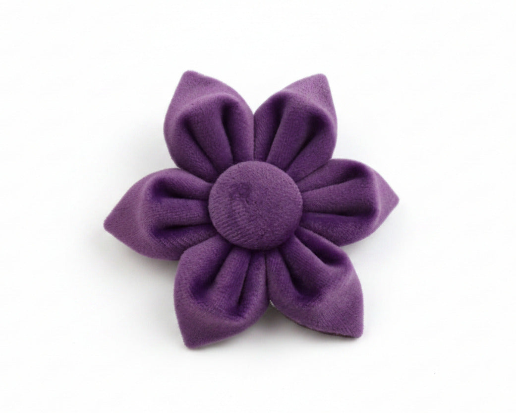 Velvet Purple flower appliqué with layered petals and round center