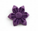Velvet Purple flower appliqué with layered petals and round center