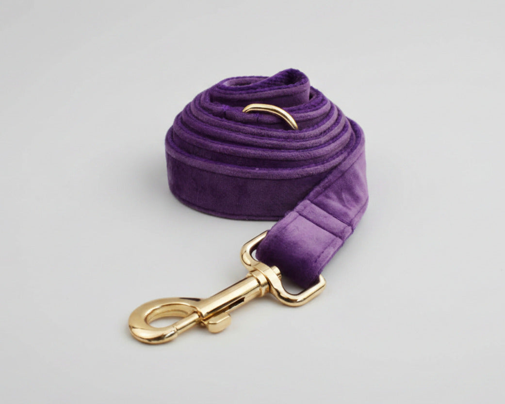 Velvet Purple leash roll with gold clasp hardware