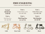 Engraving and buckle color options for brown plaid dog collar set