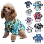 Pet shirt with tropical leaf and pineapple print in blue and turquoise, short sleeves