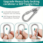 Locking metal carabiner and rotating swivel on a gray rope dog leash